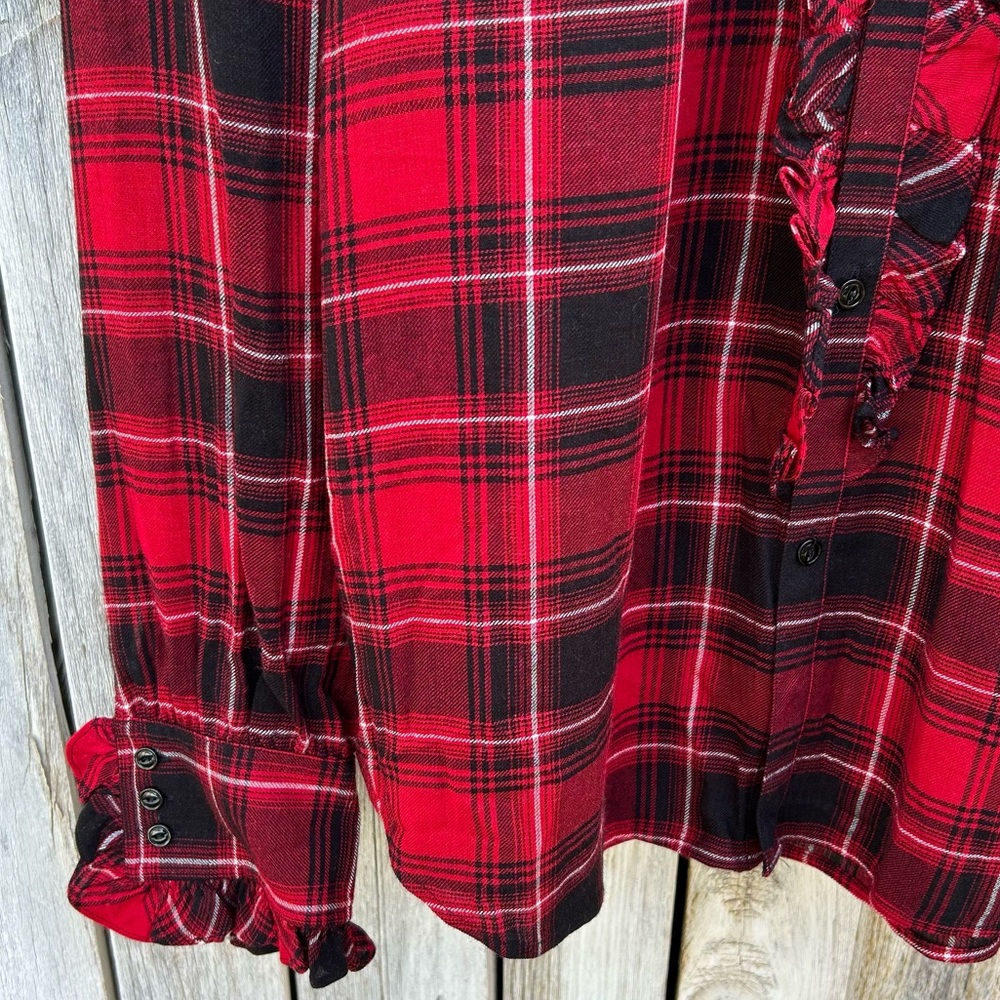 NWT Polo Ralph Lauren Ruffle Plaid Shirt Blouse Viscose Wool Red Black XL - Picture 7 of 16